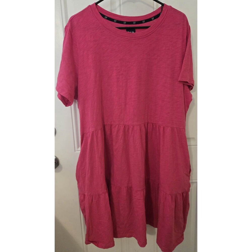 GAP Women's Dress XXL Pink Cotton Tiered Short Sleeve Ruffle